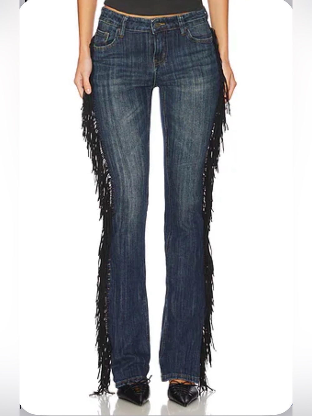 Jaded London El Topo Fringe Bootcut Jeans in Blue Wash
